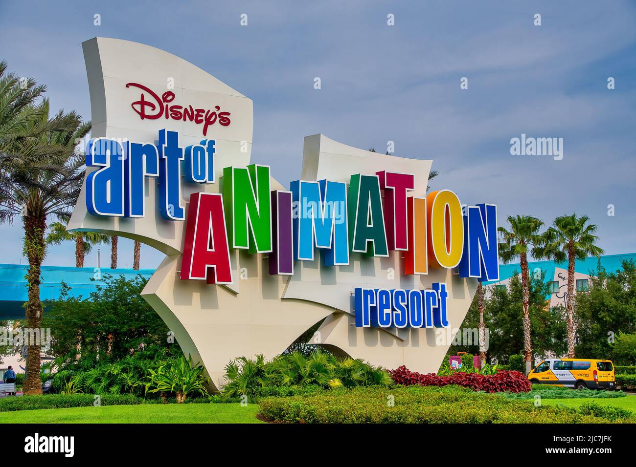 Eintrittsschild am Disney`s Art of Animation Resort in Walt Disney World Stockfoto